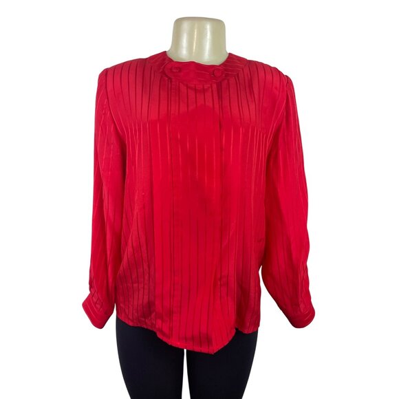 Vintage Micheal’s Women’s Red Striped Long Sleeve Button Blouse - Picture 1 of 8